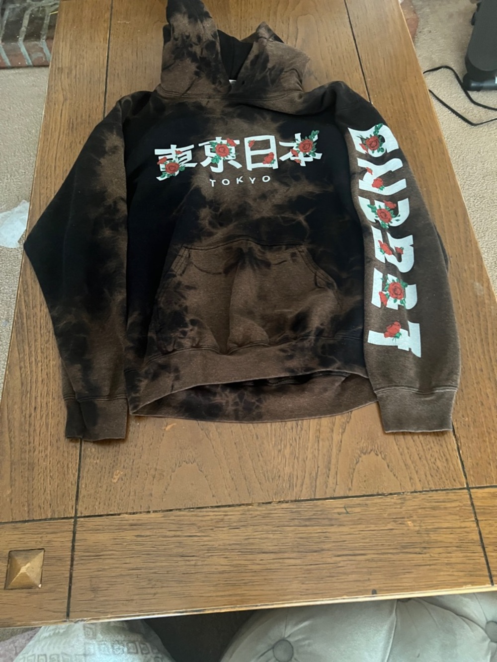 Tokyo Graphic Tie-Dye Hoodie with Rose Sleeve Print - Black/Brown